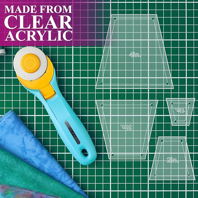 Quilting Acrylic Template Set | Precision Tools for Quilting Enthusiasts | Tumbler Blocks Design | Includes Sizes 4", 3", 2", 1" | 1/8 Clear Acrylic | 1/4" Seam Allowance for Accuracy