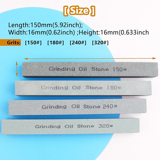 4Pcs Square Sharpening Stone Set -Grits 150#, 180#, 240#, 320# Green Silicon Carbide Honing Whetstone Kit for Moldels, Metal & Knife Cutting Tools (150 * 16 * 16mm)