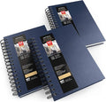 ARTEZA Watercolor Sketchbook Set,3-Pack,64 Pages per Book,5.5 x 8.5 Inches,Blue Hardcover Spiral Notebooks,140-Pound Premium Watercolor Paper for Artists