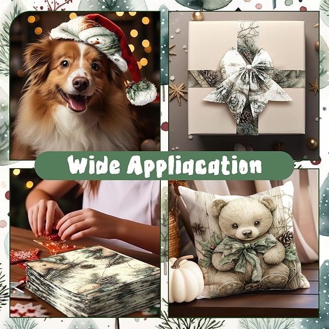 Ganeen 60 Pcs 10 x 10 Inch Vintage Green Christmas Quilting Fabric Squares Snowman Fat Patchwork Precut Strips Gingerbread Reindeer Fabric Bundles for Winter Xmas DIY Craft Sewing Handmade Material