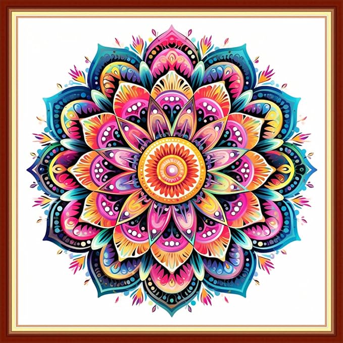 DMCVIVR Stamped Cross Stitch Kits for Adults Beginners Embroidery Kits 11CT Needlepoint Kits Cross Stitch Patterns Embroidery Patterns-Colorful Mandala 18x18 inc