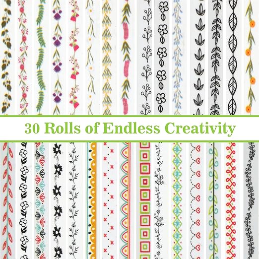 EORTA 30 Rolls Floral Washi Tapes Set, Slim 5mm Plants Masking Tape, Decorative Sticker for Detailed Scrapbooking, Arts, Wrapping, Journaling, Planners, DIY Crafts, 0.19inch Wide