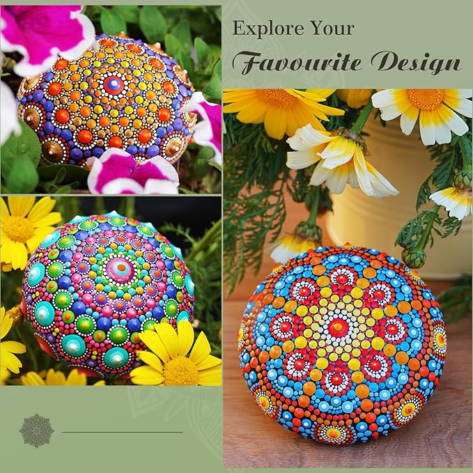 Mandala Rock Painting Kit - Mandala Dotting Tools Kit - 5 Large Wooden Rocks for Painting with Stencil Supplies, Dotting Tools for Paint Rocks - Dot Art and Crafts for Adults