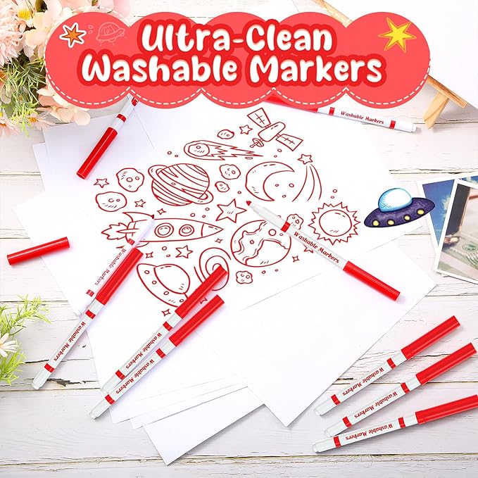 18 Pcs Line Washable Markers Bulk Red Fine Tip Markers Set Coloring Thin Tip Drawing Washable Pen for Kids Art School Classroom Back to School Gender Reveal Party Supplies, Ages 6+