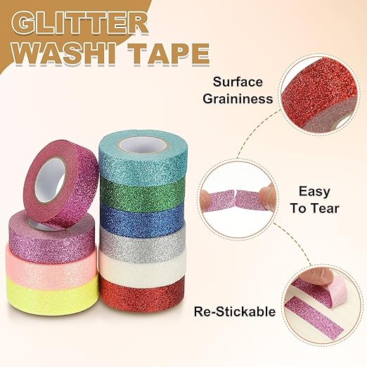 PATIKIL 2 Roll Glitter Paper Washi Tape, Washi Decorative Tape for Crafts, White