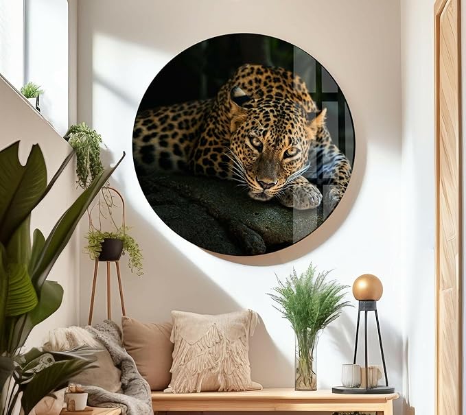 My Photostation.com 60WX40H'' Fierce Leopard Glass Wall ArtTempered Glass Printing Wall Decor Large Wall Art Wall Hangings