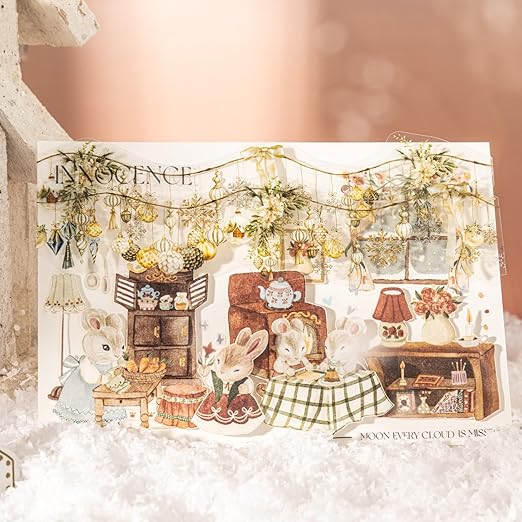 6 Rolls Winter PET Tape Set, Landscape Stickers for Journaling, Scrapbooking, and DIY Crafts, with Decorative Clip