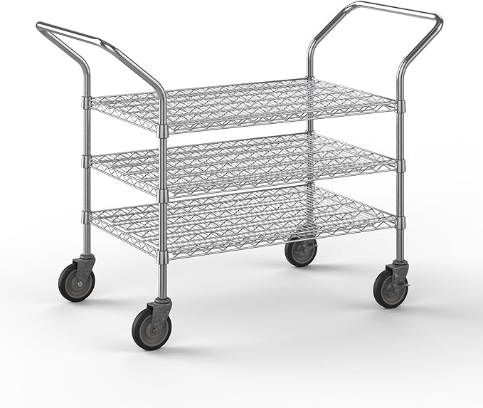 24" W x 36" L x 36" H Chrome Heavy Duty Utility Cart | 3-Tier | NSF Commercial Storage Rack Mobile Unit | Storage and Mobility Solution for Your Business