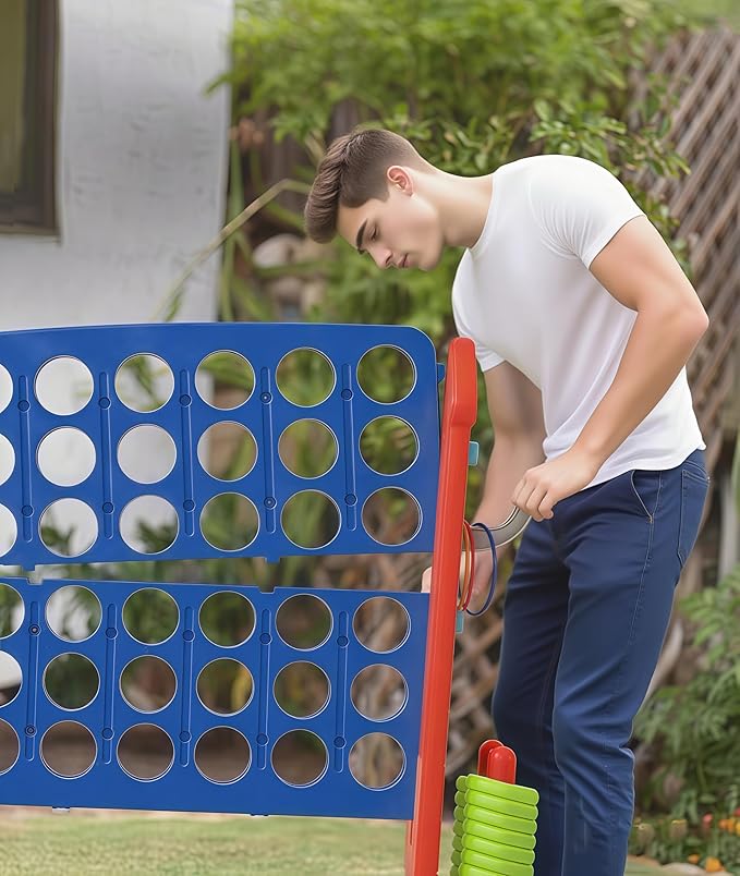 UNICOO Giant 4 in A Row Game with Carry Bag, Basketball Hoop, Ring Toss Game, 4-to-Score Game | Large Outdoor Yard Game, Parties & Gatherings Games