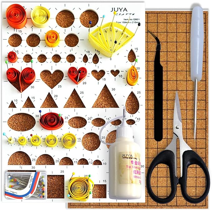 JUYA Paper Quilling Kit with Pink Tools 960 Strips Board Mould Crimper Coach Comb (Width 3mm with Glue)