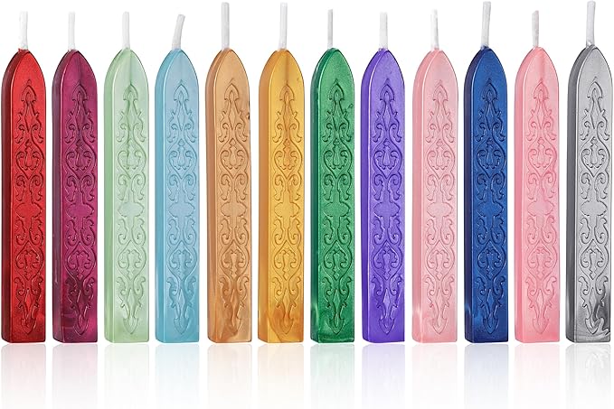 Yoption 12 Pcs Mixed Colors Sealing Wax Sticks with Wicks for Wax Seal Stamp, Wedding Invitations, Gift Wrapping, Christmas