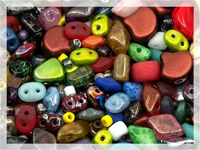 0.9oz (25g) of All MATUBO Glass Bead Mix (SuperDuo, MiniDuo, Ginko, Rulla, Nib-Bit, Paisley), 0.2-0.4inch (0.5-1cm),Mixed Colors