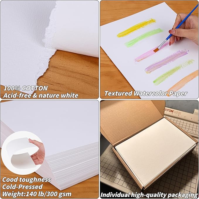 300 Sheets Cotton Watercolor Paper Bulk -140LB/300GSM Art Paper-8.5 x 11 inch Painting & Craft Paper, Finger Paints, Watercolor, Tempera, Drawing, Art Room & Home School Crafts