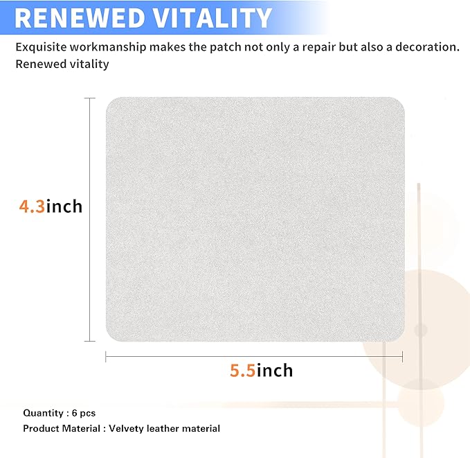 Azobur Sofa Repair Patch, 6 Piece Microfiber Patches, Self Adhesive Fabric Patch, Luxurious Look, Quick Fix Sofa (Light Grey)
