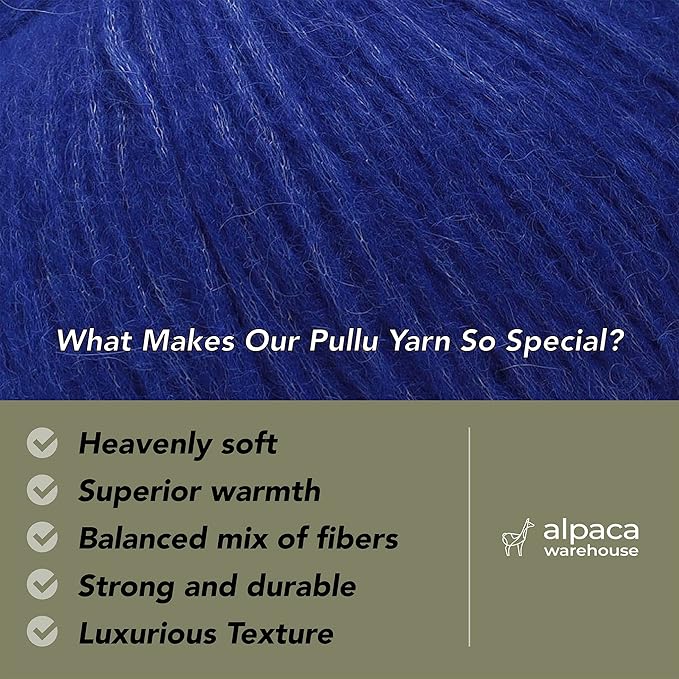 Pullu - Baby Alpaca Merino Wool Yarn Set of 3 Skeins (150 Grams) Worsted Weight - Sourced Directly from Peru - Heavenly Soft and Perfect for Knitting and Crocheting (Blue Indigo)