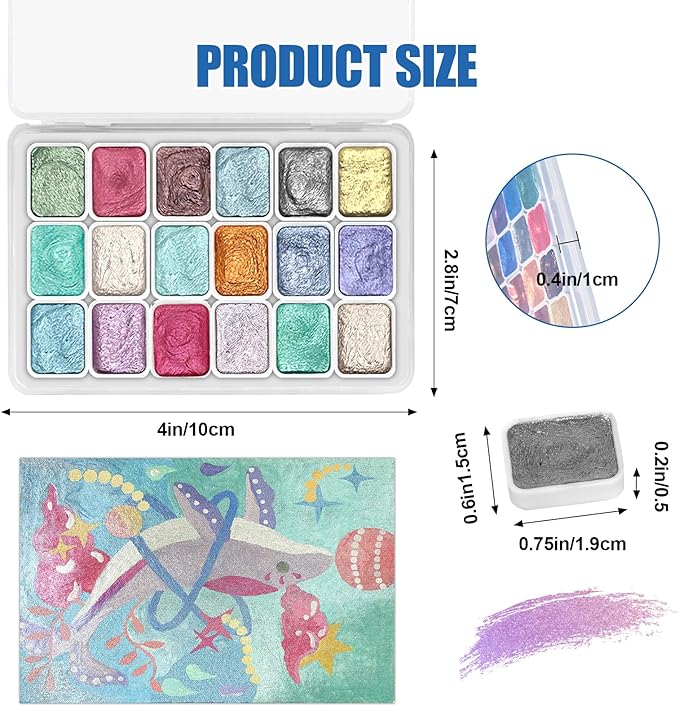 Mini Forestry Shifting Watercolor Painting Set, 18 Color Shifting Watercolor Paint Set, Shimmer Metallic Watercolor Paints Set, Glitter Watercolor Paint, Solid, Macaron Style