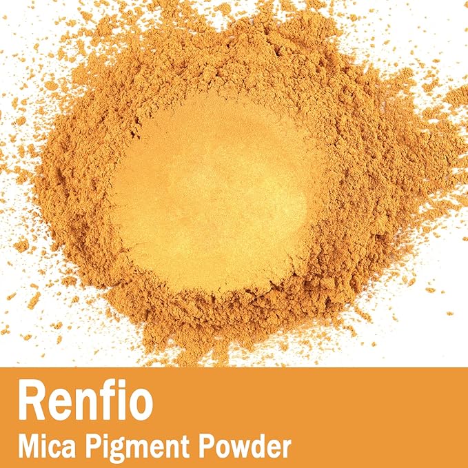 Renfio 100g Mica Powder Pigment Natural Fine Powdered Pigments Pearl Shimmer Epoxy Resin Dye for Painting Soap Making Slime Bath Bombs 3.5 Oz - Gold