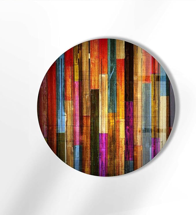 My Photostation.com 24''(60cm) Diameter Colorful Wood Pattern Round Glass Wall Art Tempered Glass Printing Wall Decor Large Wall Art Wall Hangings