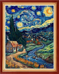 Magxvouy Cross Stitch Kits Stamped Full Range of Embroidery Kits,Cross Stitch Patterns Needlework Kits for Beginners 11CT Printed Kits&Starry Night 16x20 inch