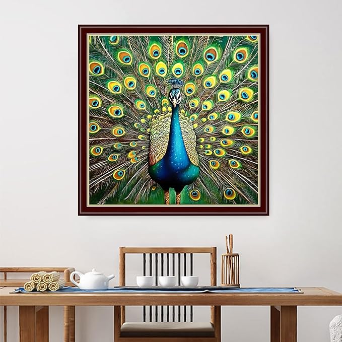 Dimensean Stamped Cross Stitch Kits Full Range of Embroidery Patterns Starter Kits for Beginners Adult or Kids DIY Cross Stitches Needlepoint Kits 11CT-Blue Peacock 18x18 inch
