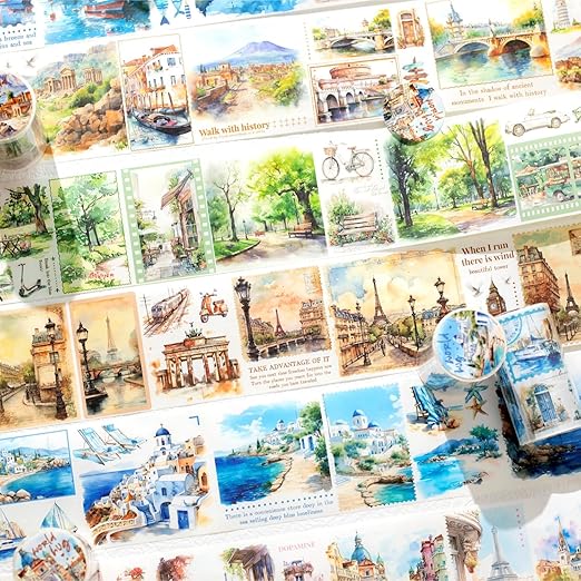Washi Tape Set,6 Rolls Landscape Tape Stickers for Scrapbooking,Scrapbook Supplies,Junk Journal,Journaling Supplies,Planner,DIY Arts Crafts（Embrace The World）