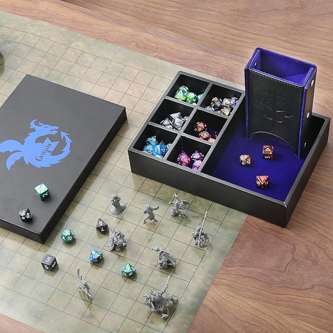 3 in 1 Dice Tray with Lid, Portable Dice Box Storage for DND, Dungeons and Dragons, D&D, MTG & RPG Games - Blue