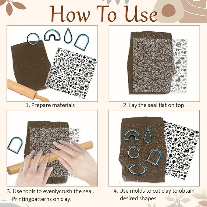 CHGCRAFT Autumn Leaves Pattern Polymer Clay Texture Sheet Plants and Maple Leaves Silicone Texture Mat for Polymer Clay Making Earrings Jewelry DIY Crafts 5.5 × 5.5 Inch