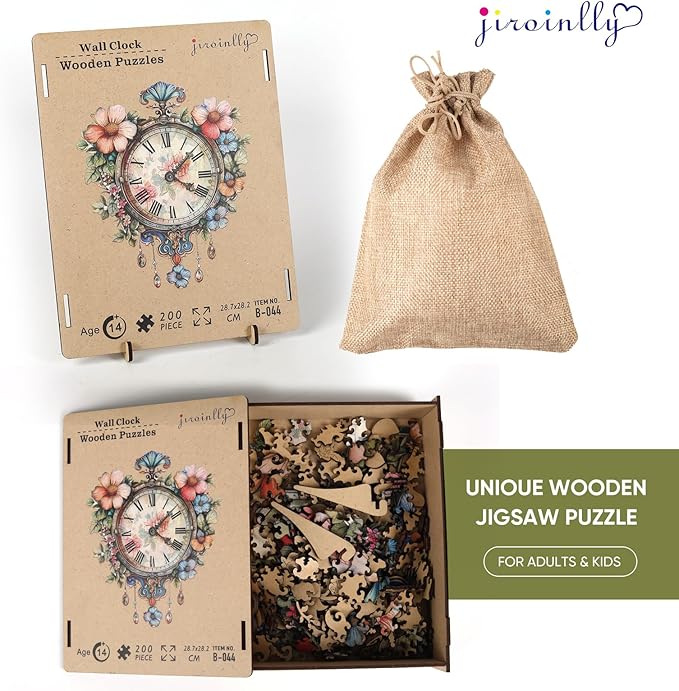 Wooden Jigsaw Puzzles, Flower Clock Wooden Puzzles for Adults 200 Pieces, Unique Shaped Wood Puzzle, Beautiful Package, Best Gift for Adults and Kids, Family Game,12.2'' x 10.6''