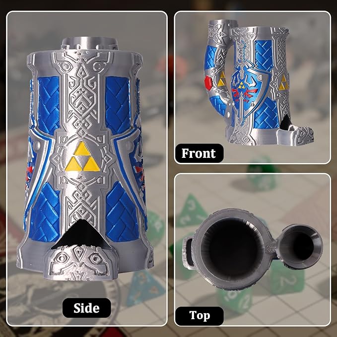 Dice Tower Mug, Dice Rolling Tower, Comes with 7 PCS Dice Set, Suitable for DND Dungeons and Dragons, Tabletop Games, Available As Drink Holder, D&D Gifts, DND Accessories (Blue-Gray)