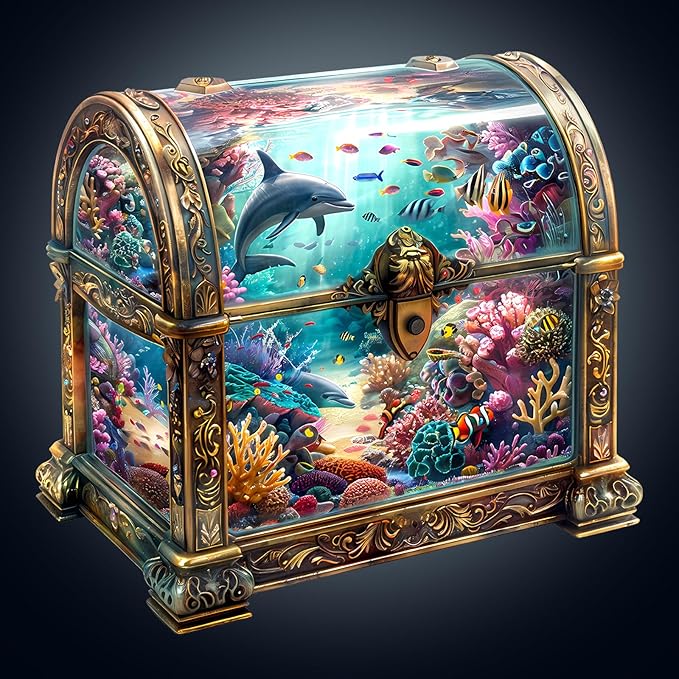 Wooden Puzzles for Adults, Treasure Chest Ocean Wooden Jigsaw Puzzle Unique Shape Animal Wood Puzzles Adult 3D Visual Effect, Birthday Gifts for Puzzle Lovers Family Games (L-13.4 * 12.9in-260pcs)