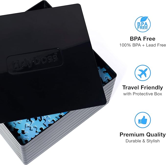 8 Puzzle Sorting Trays with Lid 8" x 8" - Jigsaw Puzzle Accessories Black Background Makes Pieces Stand Out to Better Sort Patterns, Shapes and Colors | for Puzzles Up to 1500 Pieces