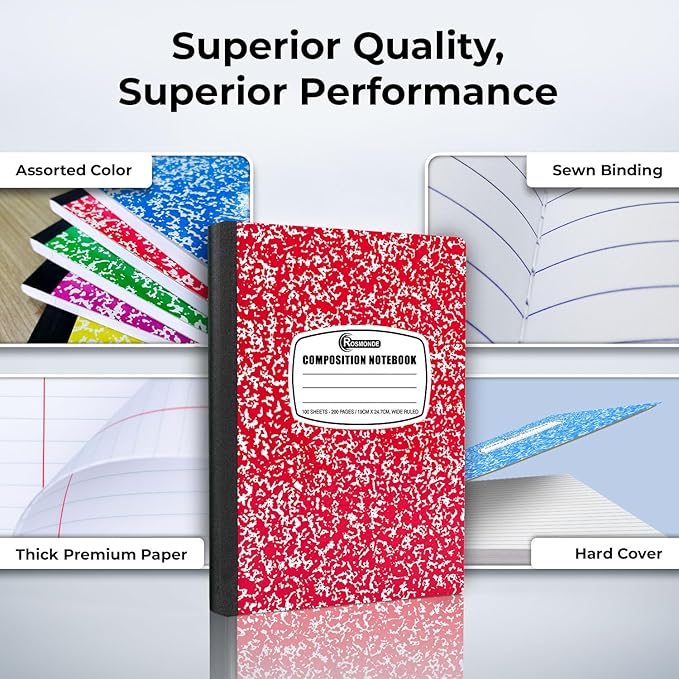 Rosmonde 2000 Pack (Pallet) Composition Notebooks Bulk, Wide Ruled, Full Pallet of Composition Notebooks, 200 Pages (100 Sheets), 9-3/4 x 7-1/2, Bulk Notebooks for School & Office, 4-7 Days Transit