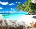 Palm Tree Wall Mural Tropic Paradise Beach Seascape Murals Wallpaper for Walls Bedroom Living Room Bedroom TV Background Kids Room Decoration（Not Peel and Stick）