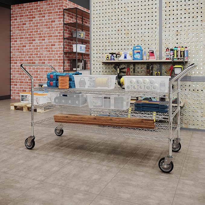 24" W x 60" L x 36" H Chrome Heavy Duty Utility Cart | 3-Tier | NSF Commercial Storage Rack Mobile Unit | Storage and Mobility Solution for Your Business