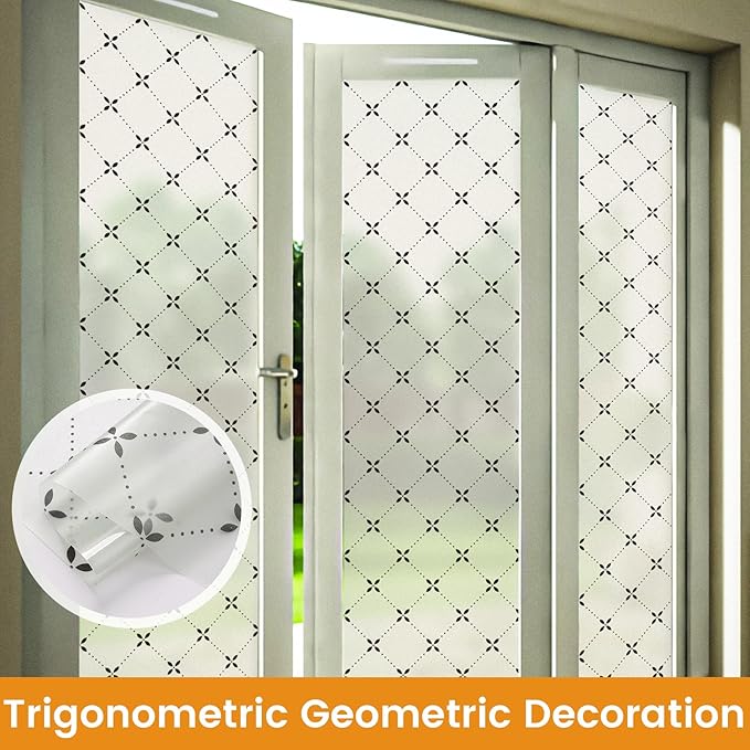 DKTIE Geometric Art Stained Glass Window Film Bathroom Window Privacy Film Frosted Glass Static Clings Non Adhesive with Installation Tools, Modern Home Improvement Style (S119, 35.4'' x 78.7'')