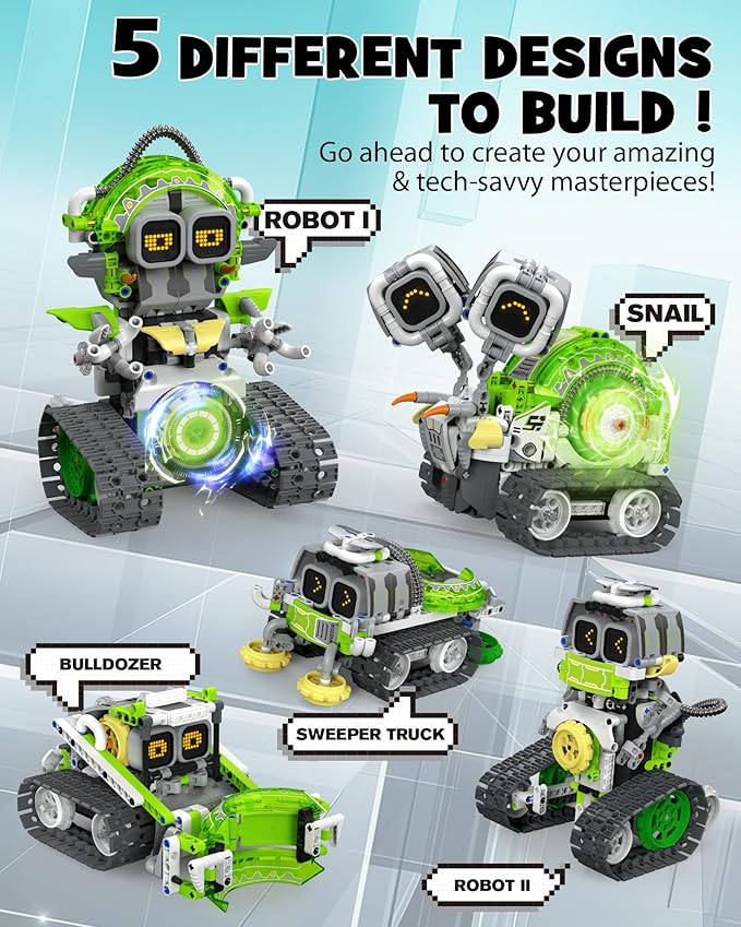 5in1 STEM AI Robot Toys Building Set, 478Pcs APP & Remote Control Engineering Erector Blocks for Kids Age 6-8, Coding Interactive Educational Christmas Birthday Gift for 10-12 Year Boys & Girls