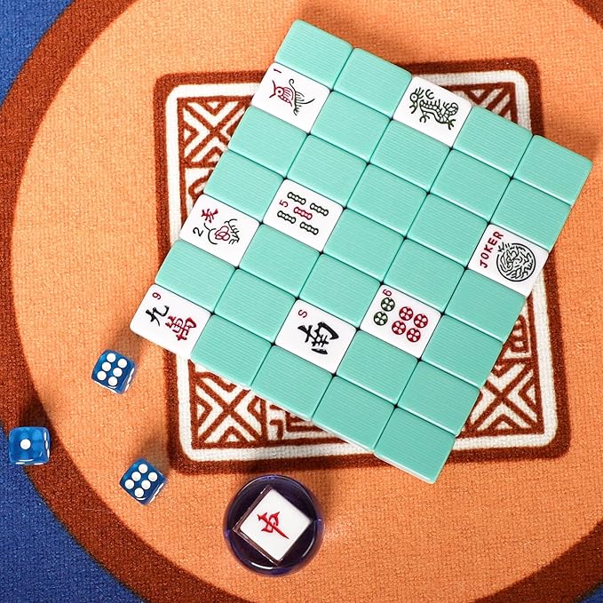 American Mahjong Game Set, 166 Light Green Tiles, 4 All-in-One Color Rack/Pushers, Complete Mahjong Tile Set, Light Green Carrying Bag