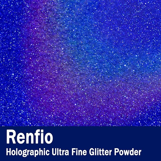 Renfio Holographic Ultra Fine Glitter Powder Metallic Resin Glitter 2.11 Oz (60g) PET Flakes Crafts Sequins 1/128" 0.008" 0.2mm Epoxy Chips Flakes for Tumblers Slime - Laser Royal Blue