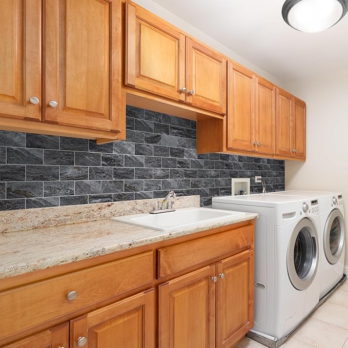 4 Pieces Peel and Stick Backsplash for Kitchen, 3" x 6" PVC Subway Tile 2025 Upgraded Gray-Gold Stone Backsplash Stick on Tile Elevate Kitchen Fireplace RV