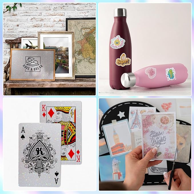36 Sheets Holographic Sticker Paper,Holographic Laminate Sheets,A4 Size Clear Vinyl Sticker Sheets Self-Adhesive Rainbow Overlay Sheets,11.7 x 8.3 Inches（Star）