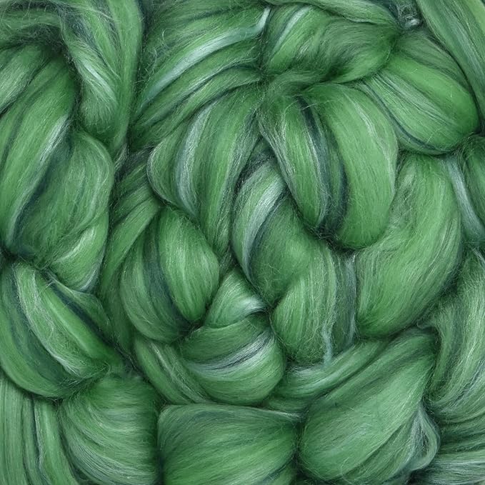 Merino Silk Luxe Tonal Designer Blend. Superfine Merino, Mulberry Silk, Tussah Silk. Top Roving for Spinning or Felting. Velvet Moss 1oz