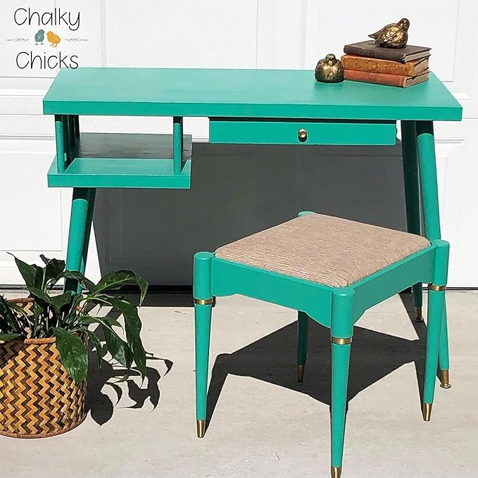 Chalky Chicks All-in-One Chalk Paint for Furniture or Cabinet - 16 Fl Oz - Matte Finish Cenote (Teal Blue) for Metal, Wood Furniture Paint - No Sanding All-in-One for Home Decor & Crafts, USA Made