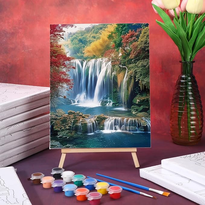 Zhanmai 12 Pack Pre Drawn Canvas for Painting Sip and Paint Kit 8" x 10" Paint Party Set Canvas Painting Pre Printed Canvases for Party Favor DIY Virtual Adult's Date Night(Realistic Landscape)