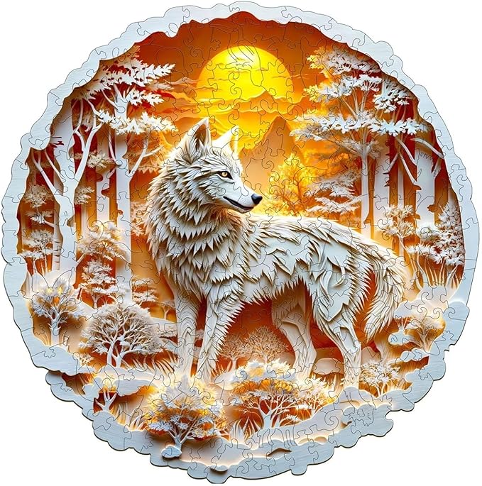 Wooden Puzzles for Adults, 3D Wolf Wooden Puzzles 100 Pieces, Unique Animal Shaped Wood Challenging Jigsaw Puzzles Gifts for Adults, 8.5x8.5in