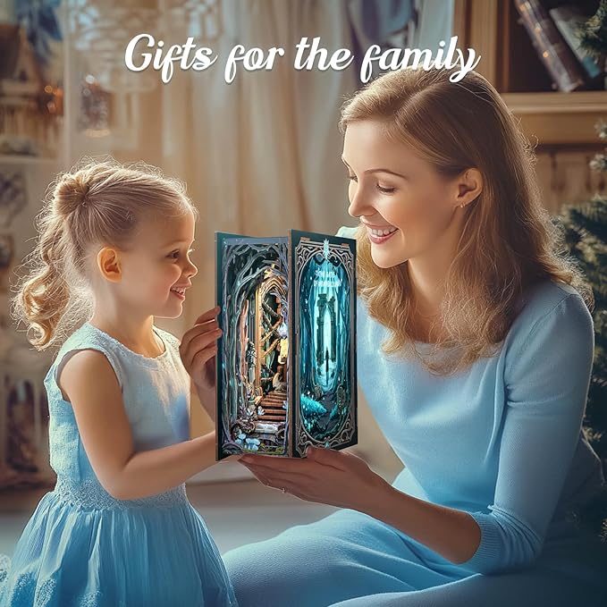 Cutefun Book Nook Kit - Decorative Bookend Alley Build Model with LED Light, DIY Miniature Dollhouse Kit 3D Wooden Puzzle for Adults, Teens, Crafts Gifts for Bookshelf Decor (The Gate of Wonderland)