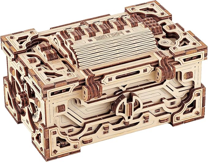 Wood Trick Enigma Chest Lock Puzzle Box Wooden 3D Puzzles for Adults to Build - Engineering DIY Project Mechanical Model Kits for Adults Wooden Models