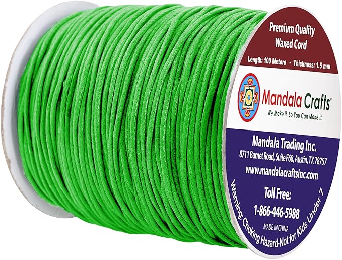 Mandala Crafts 1.5mm 109 Yards Green Cotton Waxed Cord for Jewelry Making Bracelet Cord Waxed String - Beading String Thread Jewelry Cords for Necklaces String