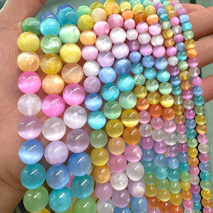 36PCS 10MM Natural Stone Colorful Selenite Gypsum Beads Round Loose Beads for Jewelry Making DIY Bracelet Necklace Accessories 15" Energy Healing Power Stone Beads