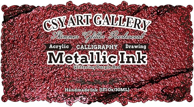 CSY Art Gallery Glitter Acrylic Liquid Ink-Metallic Spray Paint -Metal Calligraphy Inks -Craft Paint for Terracotta,Model Car,Leather,Painting,Wood (Glittering Purple Red)