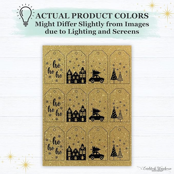 Cardstock Warehouse Diamond Print Inkjet Glitter - Premium Gold Glitter Cardstock Paper – 15 Sheets, 8.5 x 11" - 104 lb/280 GSM for Inkjet Printing, Die-Cutting, Card Making, Crafts, and DIY Projects